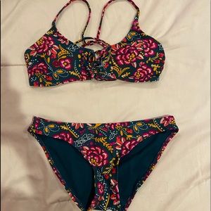 green floral two piece bikini set